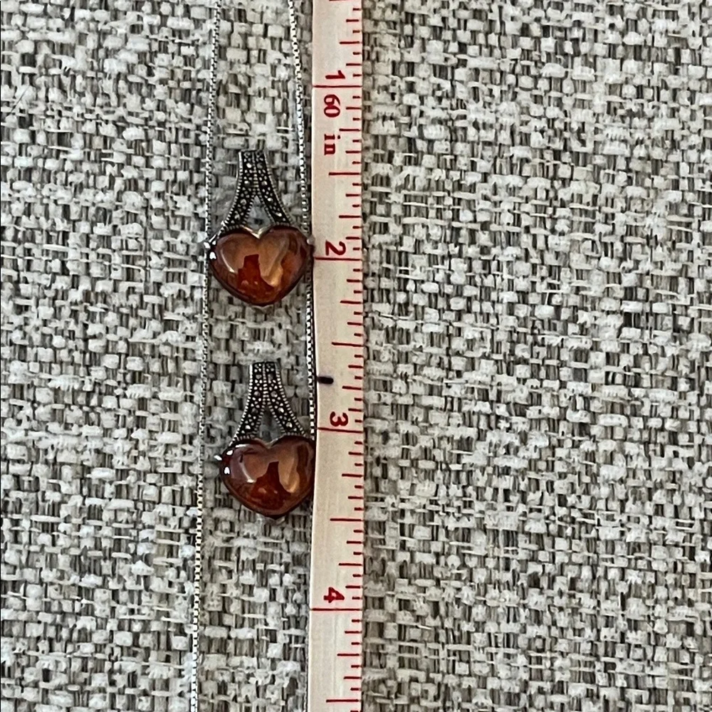 Vintage Heart Garnet Cabochon Sterling Silver‎ Necklace & Earrings - Picture 4 of 7